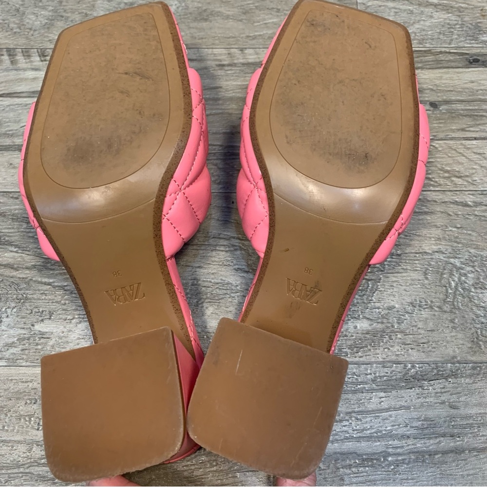 ZARA Quilted Vegan Leather Square Toe Block Heel Mules Shoes - Picture 8 of 11